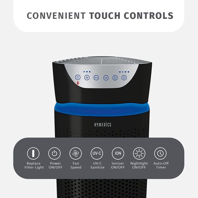 Purificatore D'aria HoMedics TotalClean Deluxe 5-in-1 – Torre Con Filtro True HEPA, UV-C, Ionizzatore, Telecomando