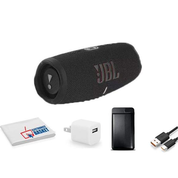 JBL Charge 5 Portable Wireless Bluetooth Speaker (BLACK), IP67 Waterproof, USB Charge Out - Kit with Power Bank and More