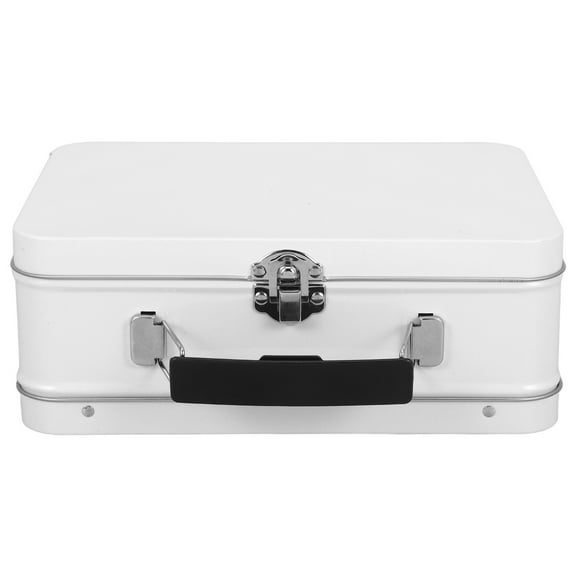 LOLIPPYY White Metal Tinplate Treasure Chest Storage Box with Lock Handle Stylish Portable Container for Keepsakes