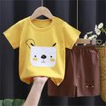 thumbnail image 2 of mgoYE Toddler Boy Outfits Baby Boy Summer Outfit Cartoon Embroidery T-Shirt + Shorts 2Pcs Back to School Clothes|Yellow 6-12 Months, 2 of 7