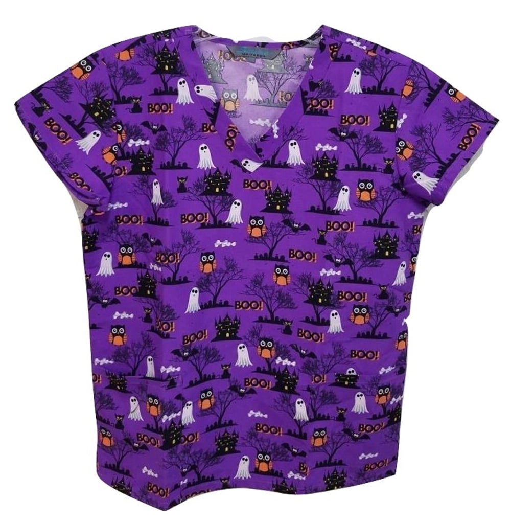 Halloween Print Scrub Top Medical Uniform VNeck Nurses Top Walmart