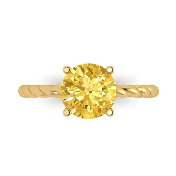 Solitaire Engagement Ring for Women - 2ct Simulated Yellow Diamond in 14K Yellow Gold Promise Ring