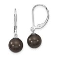 thumbnail image 1 of 925 Sterling Silver 8 9mm Black Simulated Shell Pearl Leverback Drop Dangle Earrings Natural Stone, 1 of 6