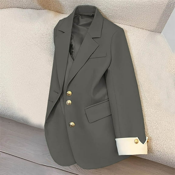 Ynynloco Womens Casual Blazer Jacket Gold Button Long Sleeve Work 0ffice Blazer Lapel Open Front Jacket Soft Stretchy Lightweight Blazer Jacket