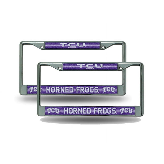 Texas Christian TCU Horned Frogs Sparkly Glitter Bling Look Chrome License Plate Frame - Set of 2 Frames