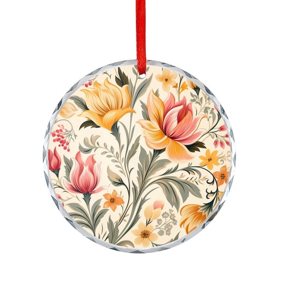 Glass Christmas Ornament Pink And Yellow Flowers Crystal Ornament 2025 Summer Floral Xmas Decor Indoor Home Holiday Party Gifts