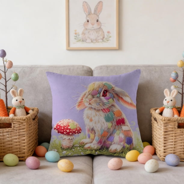 CaiYueKe Easter Rabbit Floral Pillow Cover - Sofa Cushion Case Home Decor Throw Pillow for Living Room Couch Bedroom Outdoor Indoor Decorative Accent Spring Holiday Farmhouse Decor