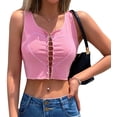 thumbnail image 1 of Top corto de retazos Y2K para mujer, camisola sin mangas con escote en V profundo, camiseta sin mangas con espalda descubierta para niña BANYUO Electrónica, 1 of 6