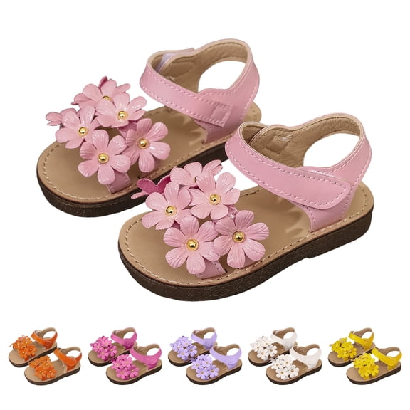 Dakaela 3M-7Y Baby Girls Sandals Floral Outdoor Open Toe Flats First Walker Toddler Girl Soft Rubber Sole Summer Beach Walking Shoes Beige