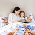 thumbnail image 4 of Manfei Kawaii Bow Highland Cattle Twin Comforter Sets 2pcs,Minimalist Stripes Bedding Set,White Light Blue,1 Comforter and 1 Pillowcase,Reversible, 4 of 6