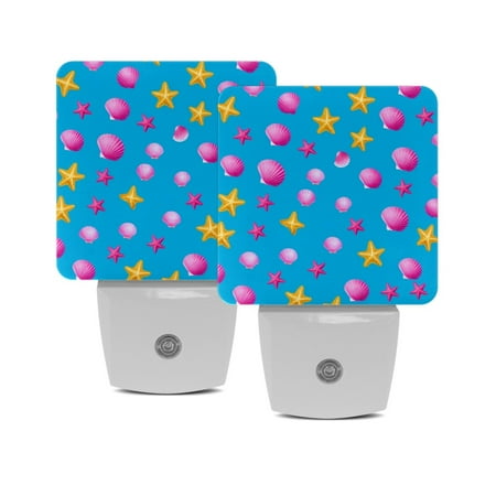

Plug in Led Night Light with Auto Dusk to Dawn Sensor White Nightlights for Hallway Bedroom Kids Room Kitchen Stairway 2 Pack Cartoon Seashell Starfish Snail Marine Life Ocean