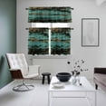 thumbnail image 5 of Retro Brown Teal Wood Kitchen Curtains Valances and Tiers Set of 3 Vintage Wood Stripe Texture Modernism Tier Curtains and Valance with Rod Pocket for Small Windows, 27.5"x36", 5 of 9