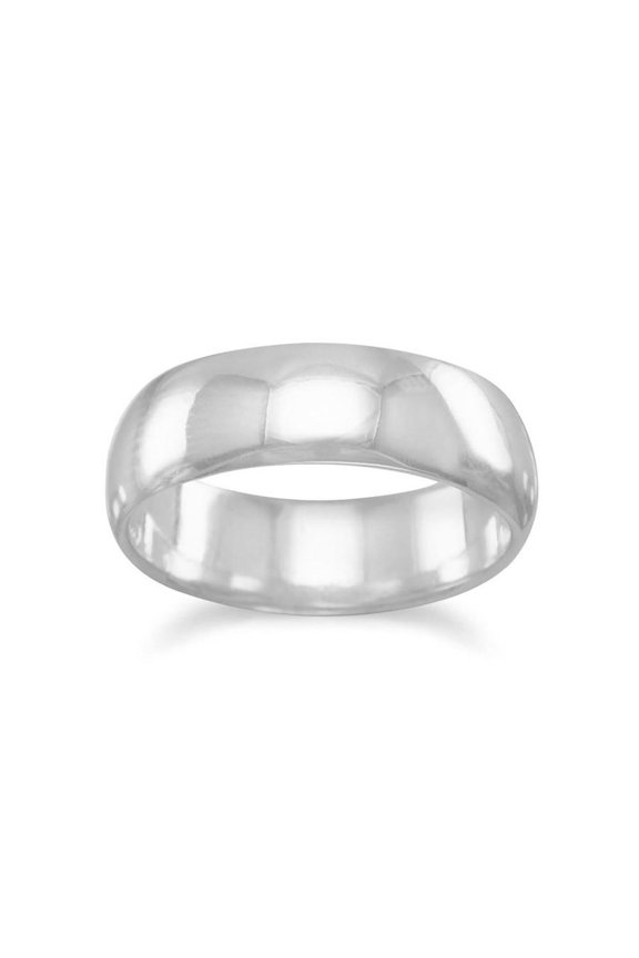 Wedding Band Ring Polished Solid Sterling Silver 6mm Mens Womens