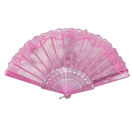 

Dtydtpe fan Chinese Style Dance Wedding Party Lace Silk Folding Hand Held Flower Fan