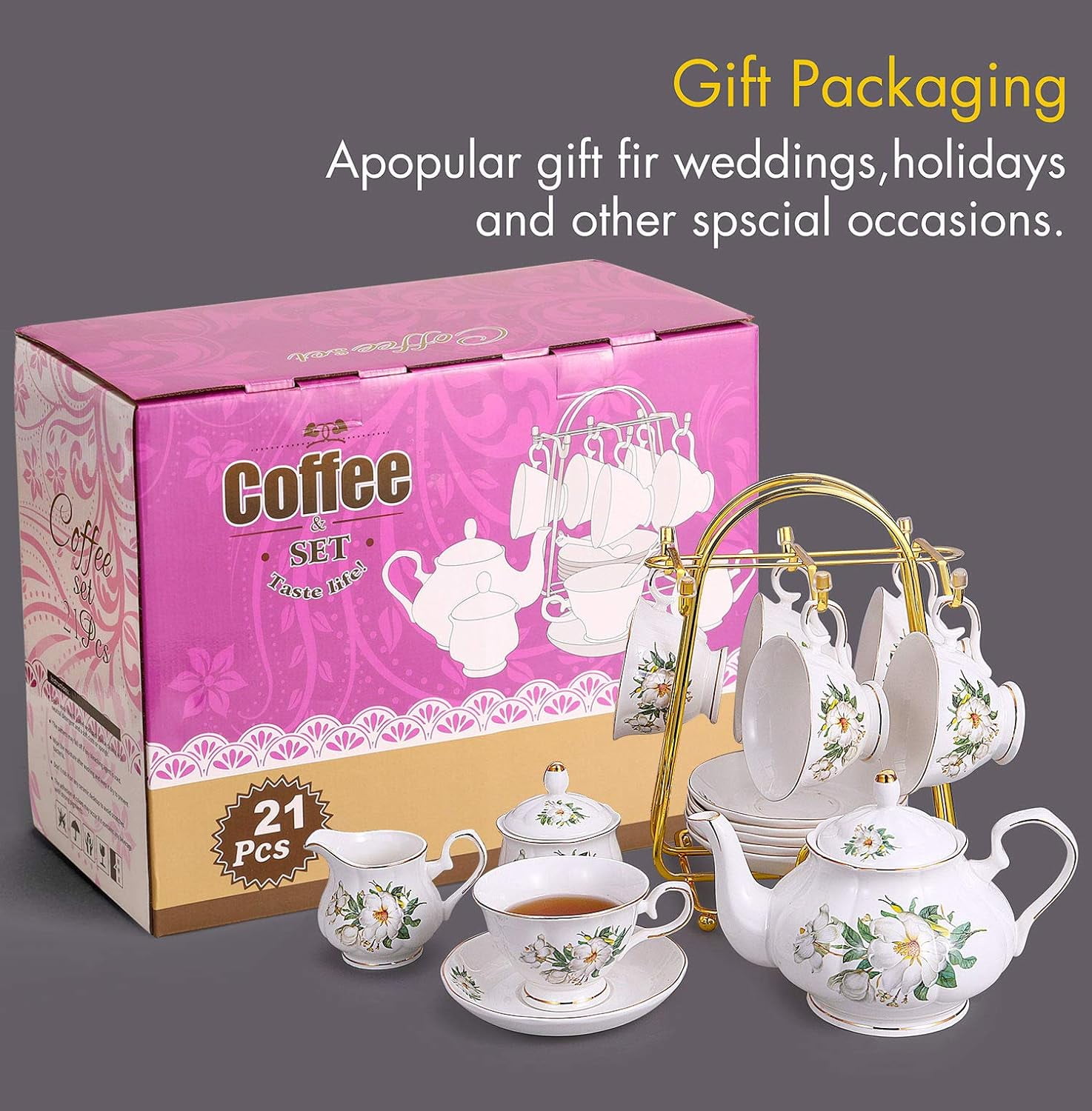 Tea Set 22-Piece Porcelain Ceramic Coffee Tea Sets Cups