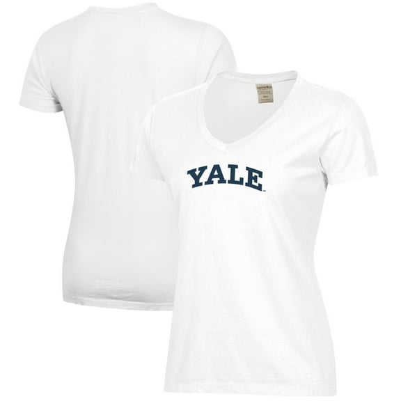 Women's  White Yale Bulldogs Logo Comfort Wash V-Neck T-Shirt