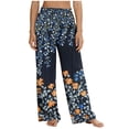thumbnail image 3 of TaTaai Women's High Waisted Pants for Women Printed Drawstring Elastic Waist Loose Fit Straight Linen Trousers with Pockets for Daily Gift, 3 of 7