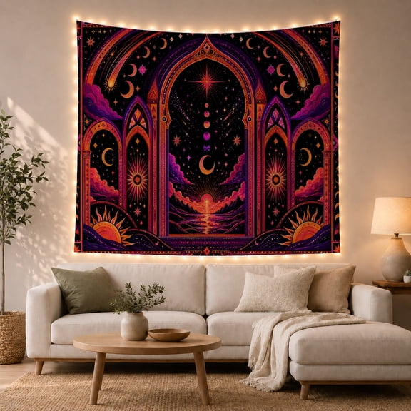 Celestial Sun and Moon Arch Tapestries in Cosmic Twilight, Mystical Boho Decor for Meditation Enthusiasts, Celestial Wall Art, Housewarming Gift, Tapestry Wall Hanging for Living Room and Bedroom