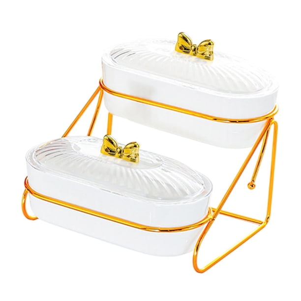 Bandeja para servir alimentos, bandeja para servir con tapa, bandeja para guardar bocadillos y suministros para fiestas. 2 capas