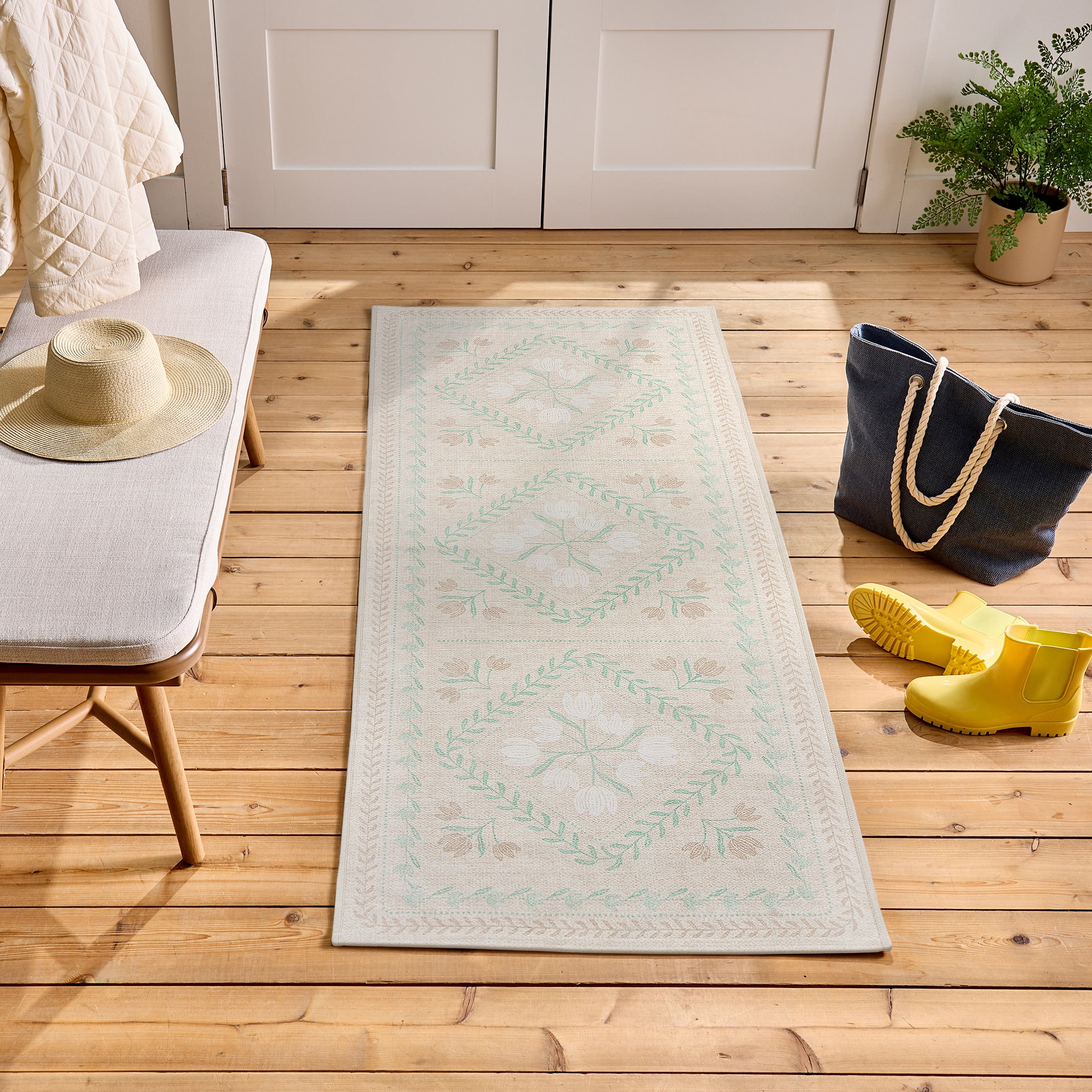 Better Homes & Gardens Neutral Soliel Floral 30" x 72" Runner Rug