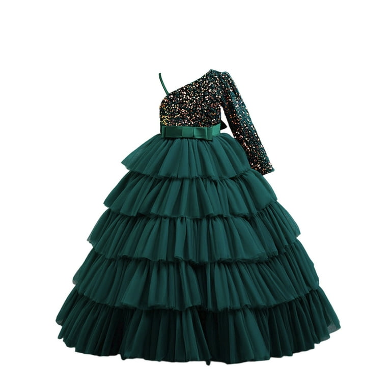 13 14 years dresses for birthday Xijirk Girls Dresses,Girls Sequin Dress Party Piano Recital Evening Gown One Shoulder Elegant Tutu,Dresses for Girls,Green,13-14 Elaine Chiffon Beaded Maxi work clothes Made of high quality Color:Blush Ombre