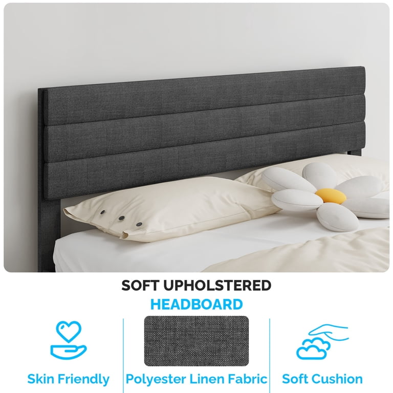 uhomepro Queen Platform Bed with Adjustable Headboard, Dark Gray photo 3