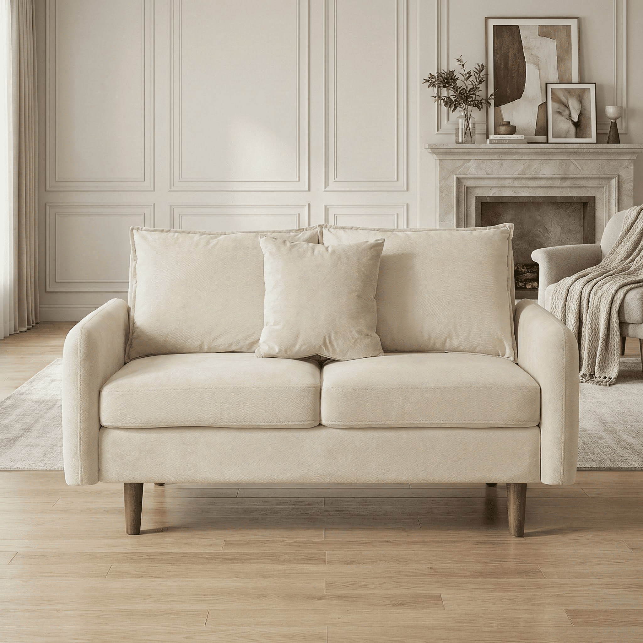 56.1" Modern Mid-Century Loveseat, Velvet Upholstery,Compact Sofa with Wooden Legs