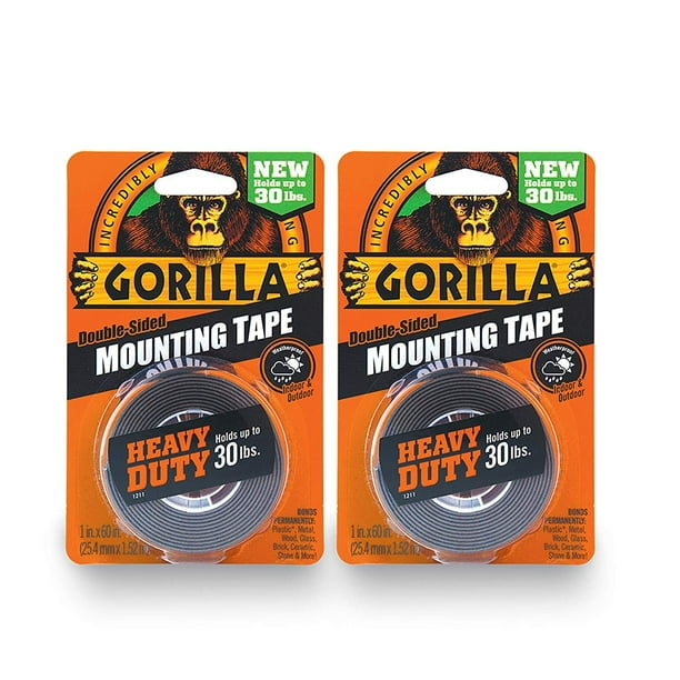 Gorilla Heavy Duty Double Sided Mounting Tape, 1 Inch x 60 Inches, Black(Pack of 2) Walmart