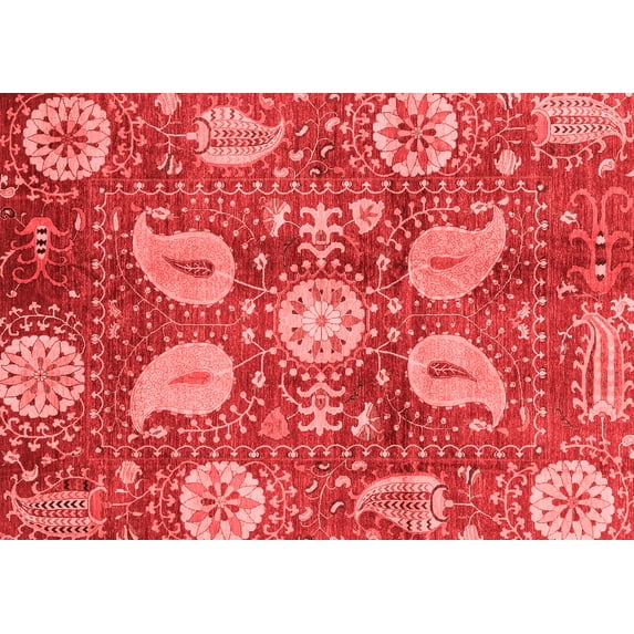 Ahgly Company Machine Washable Indoor Rectangle Abstract Red Modern Area Rugs, 7' x 9'