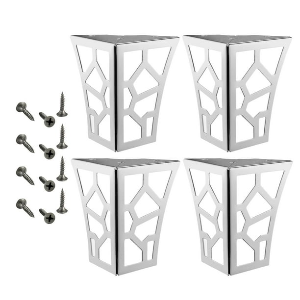 4 patas de metal con diseño hueco para muebles, elevadores y soportes para gabinetes. Plata