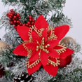 thumbnail image 4 of 6 Pcs Artificial Poinsettia Christmas Flowers with Clips and Stems Glitter Christmas Tree Ornaments for Xmas Wreath Wedding，Restaurant Decoration, 4 of 9
