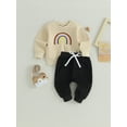 thumbnail image 3 of Wassery 0-3 Years Toddler Boys Clothes 2Pcs Fall Outfits Set Rainbow Embroidery Long Sleeve Sweatshirts and Solid Color Long Pants, 3 of 9