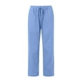 thumbnail image 4 of Lixiuxyad Women's Cotton Linen Pants Summer Casual Wide Leg Pant Loose Drawstring High Waist Palazzo Trousers with Pockets Blue, 4 of 5