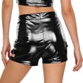 thumbnail image 2 of Zaldita Women's Metallic Shorts Yoga Shiny Sparkly Cutout with Metal Buckles Hot Short Pants Black L, 2 of 5