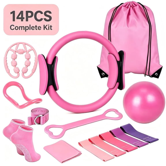 SKSOYT 14PCS Pilates Equipment Kit for Home Workout, Better Yoga Pilates Exercise Kit for Women with Magic Circle Pilates Ring, Ball, Resistance Bands, Yoga Strap