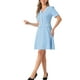 thumbnail image 4 of Vestido de punto A-line con media abertura en V y manga corta texturizada para mujer, ideal para el trabajo, color azul cielo, 4 of 6
