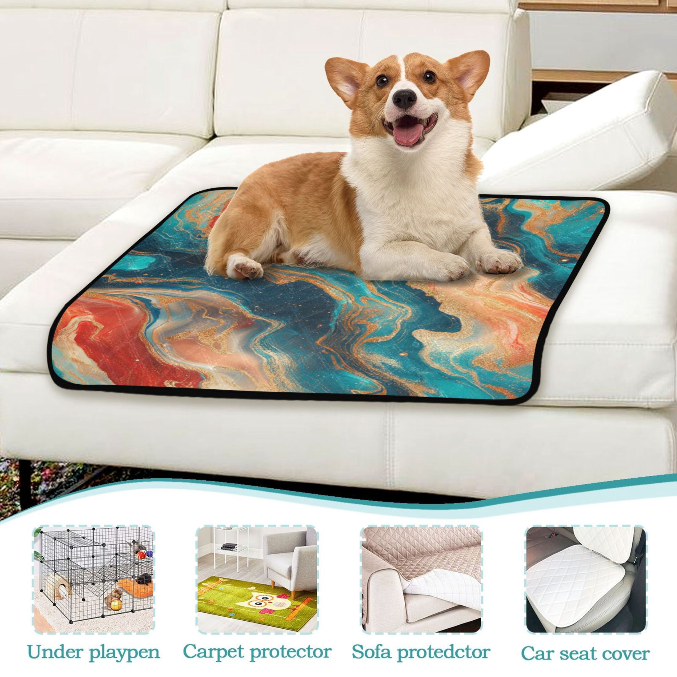Qxltty Colorful Gilt Marble Cat litter Pads Pet Set of 3 Diaper Mats Center Anti-leakage Layer Absorbent Soft and Comfortable