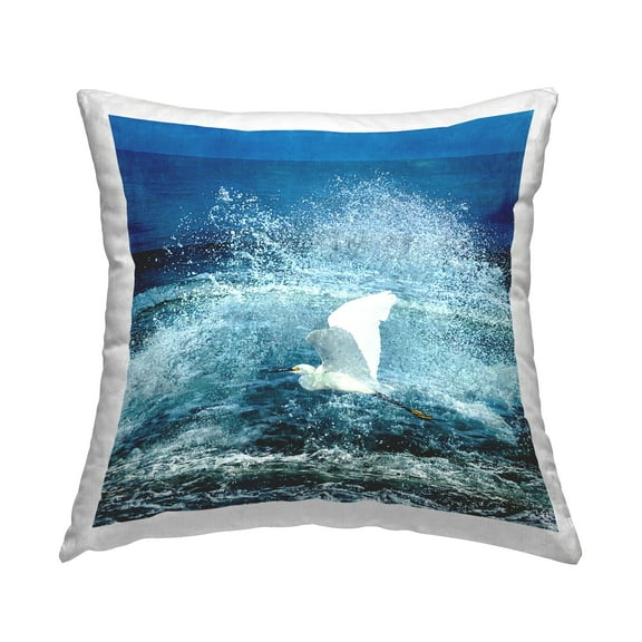 Stupell Industries Heron Splashing Ocean Waves Square Decorative Printed Throw Pillow, 18 x 18