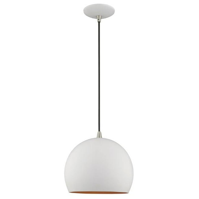 41181-03 - PENDANT LIGHT WHITE DOME 10IN GOLD COLOR INSIDE 14-75IN ADJUST