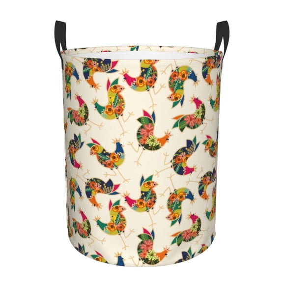 Rateoe Boho Chicken Pattern Round Laundry Hamper Basket, Tall Hamper Basket for Blanket Storage, Nursery Clothes Hamper for Laundry in Bedroom and College Dorm-Small