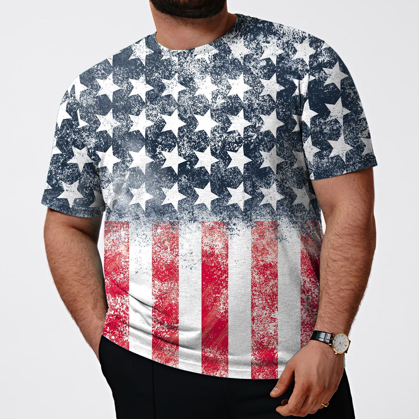 Pimfylm July 4th Shirts for Men Big and Tall Freedom Washed USA Flag  Patriotic T-Shirts Mens Shirts(Grey