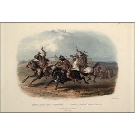 24"x36" Gallery Poster, horse racing of the sioux native american indians 1840