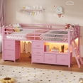 thumbnail image 6 of Afuhokles Low Loft Bed Twin Size with 7 Storage Drawers, Bookcase and LED Lights, Metal Loft Bed, Pink, 6 of 7