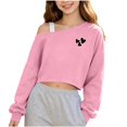 thumbnail image 3 of Dzrciro Kids Girls off the Shoulder Sweatshirt, Long Sleeve Cute Printed Asymmetrical Crop Tops, Lightweight Fashion Pullover Sweatshirts 5-15 Years, 3 of 9