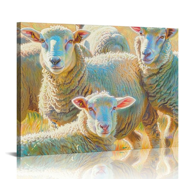 Yiluyinqing Sheep Baby Sheep Print On Canvas Modern Wall Art Decor, Ready To Hang Home Room Decoration 16x12in
