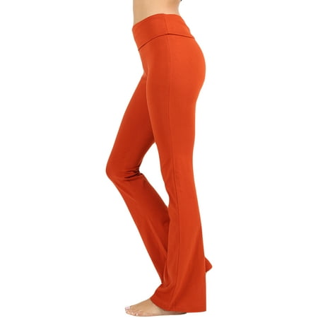 Womens & Plus Stretch Cotton Foldover Waist Bootleg Workout Yoga (Best Shaping Workout Pants)