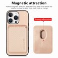 thumbnail image 3 of Dteck Detachable Back Cover for iPhone 16 Pro Max with Card Holder, Magnetic Wallet Pocket Carbon Fiber Texture PU Leather Slim Phone Case, Khaki, 3 of 12