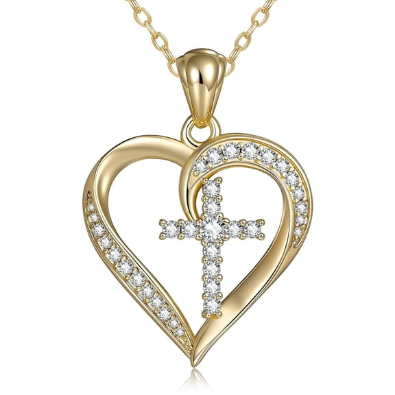 Women's Heart Cross Pendant Necklace, Adjustable Chain Faith Themed Daily Jewelry
