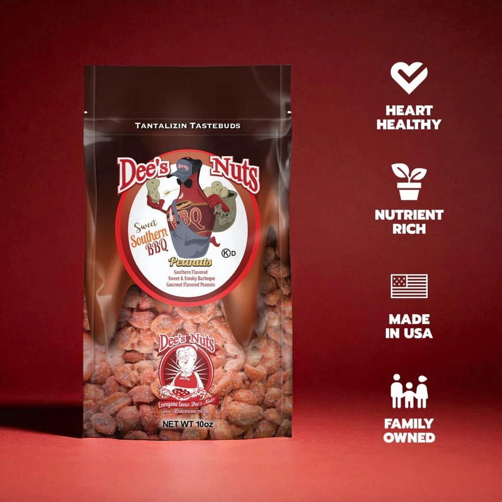 Dee's Nuts Peanuts, Sweet Southern BBQ Flavor, 10 oz. Resealable Bag