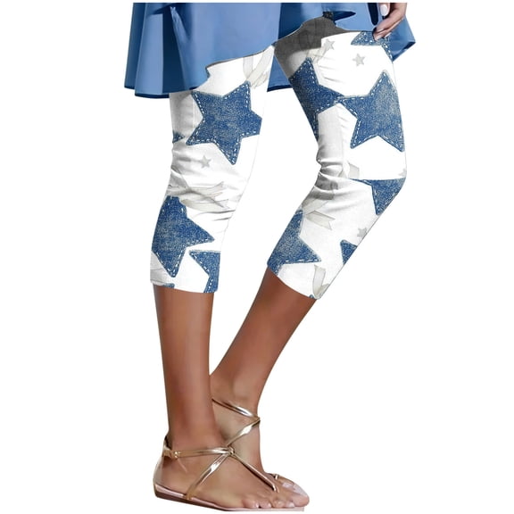 Leggings Capri for Women Tummy Control,Women's Faux Denim Capri Leggings High Waisted Yoga Pants Pull On Stretch Print Capris Casual Comfy Tights Skinny Jeggings